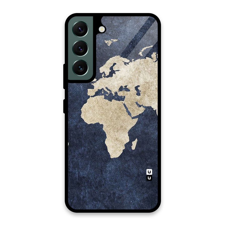 World Map Blue Gold Glass Back Case for Galaxy S22 5G