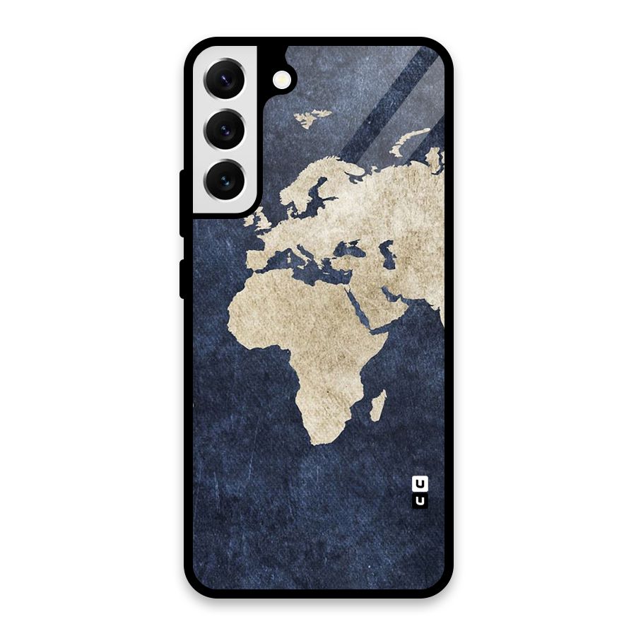 World Map Blue Gold Glass Back Case for Galaxy S22 Plus 5G