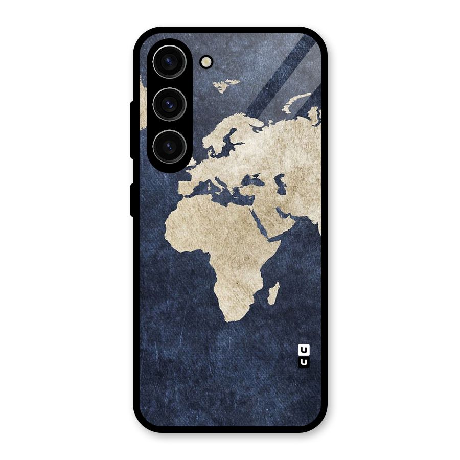 World Map Blue Gold Glass Back Case for Galaxy S23