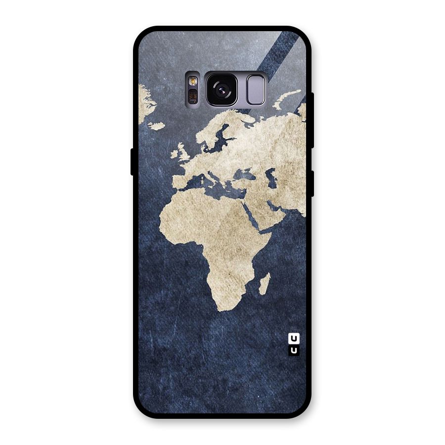 World Map Blue Gold Glass Back Case for Galaxy S8