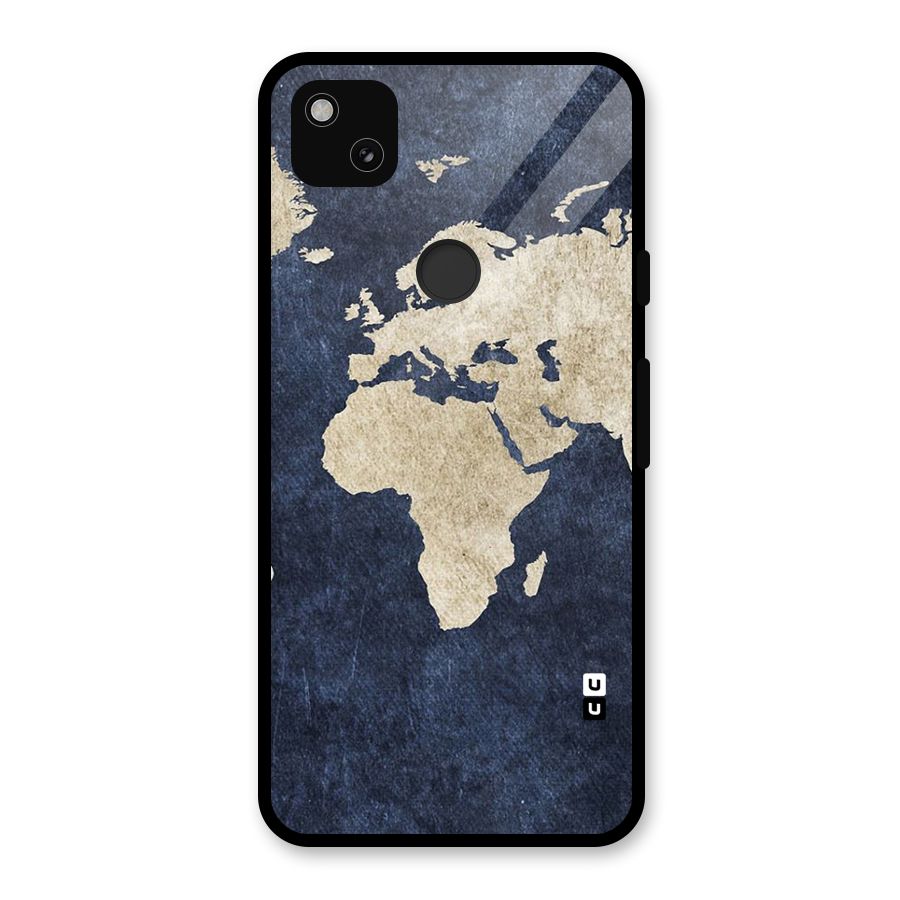 World Map Blue Gold Glass Back Case for Google Pixel 4a
