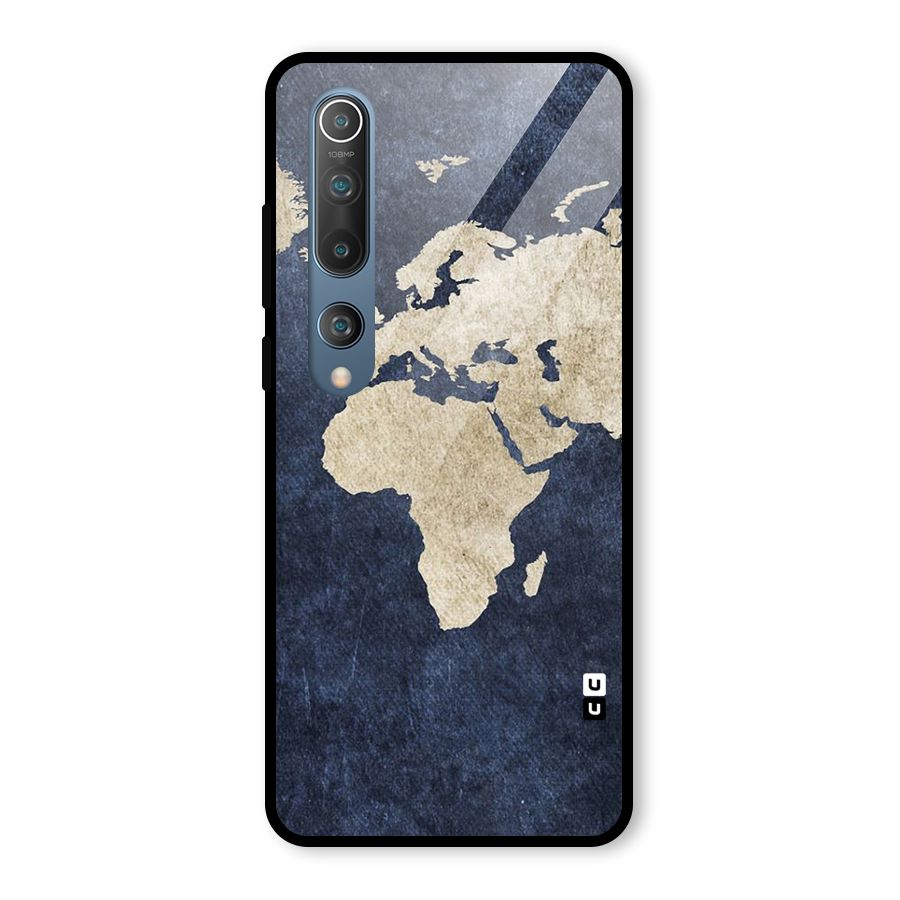 World Map Blue Gold Glass Back Case for Mi 10
