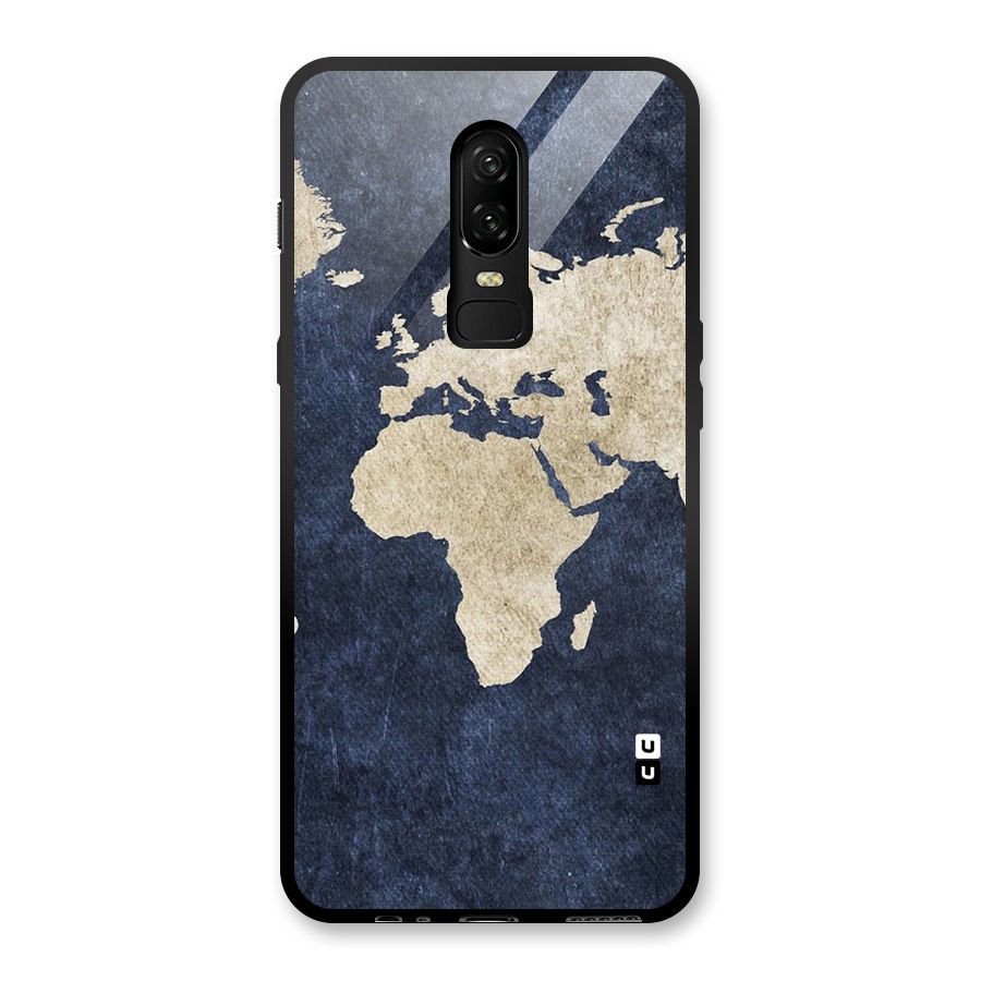 World Map Blue Gold Glass Back Case for OnePlus 6