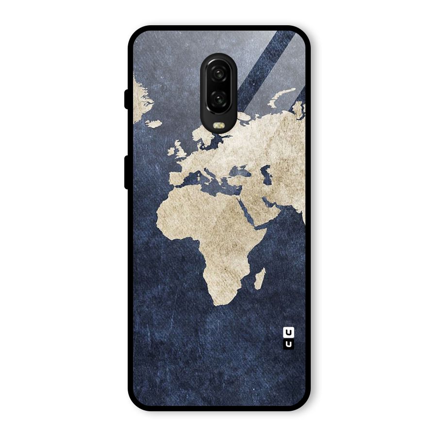 World Map Blue Gold Glass Back Case for OnePlus 6T