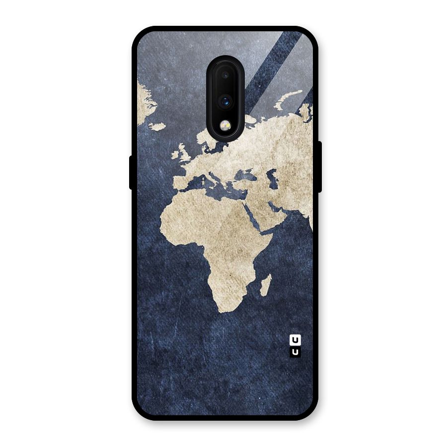 World Map Blue Gold Glass Back Case for OnePlus 7