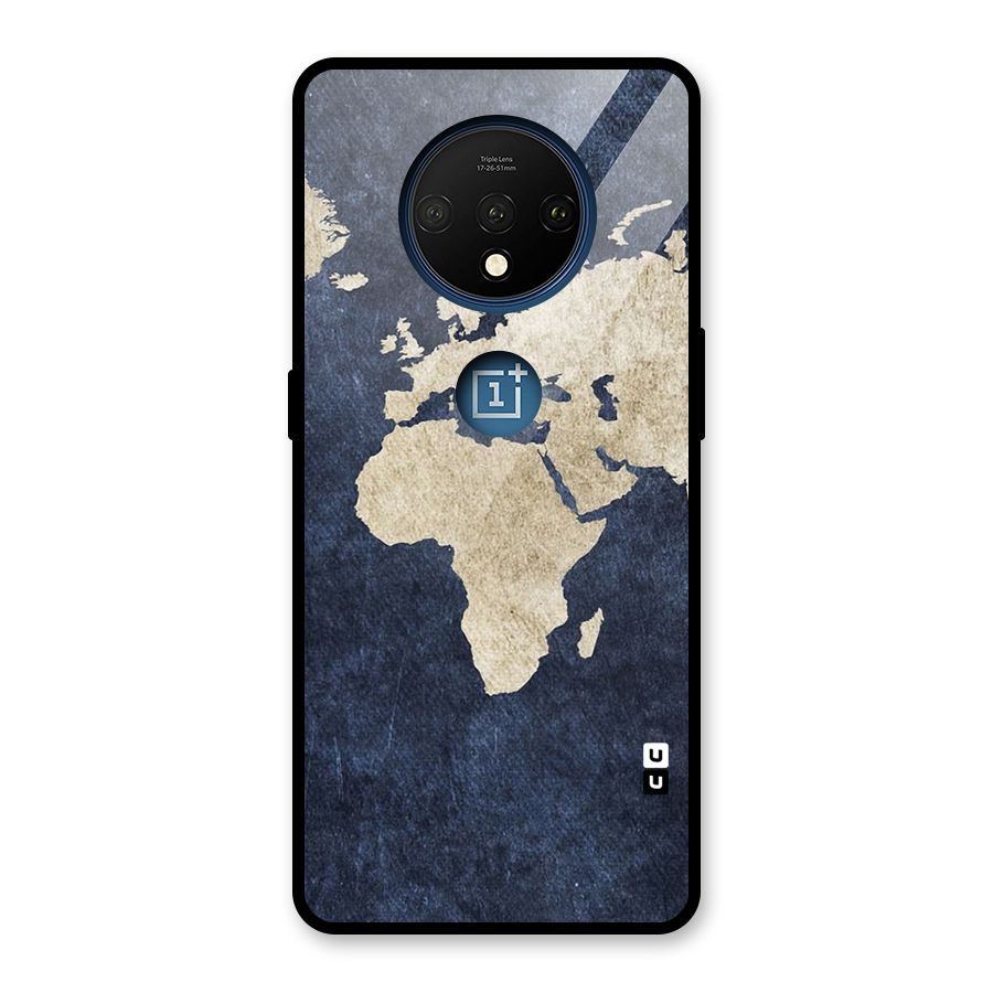World Map Blue Gold Glass Back Case for OnePlus 7T