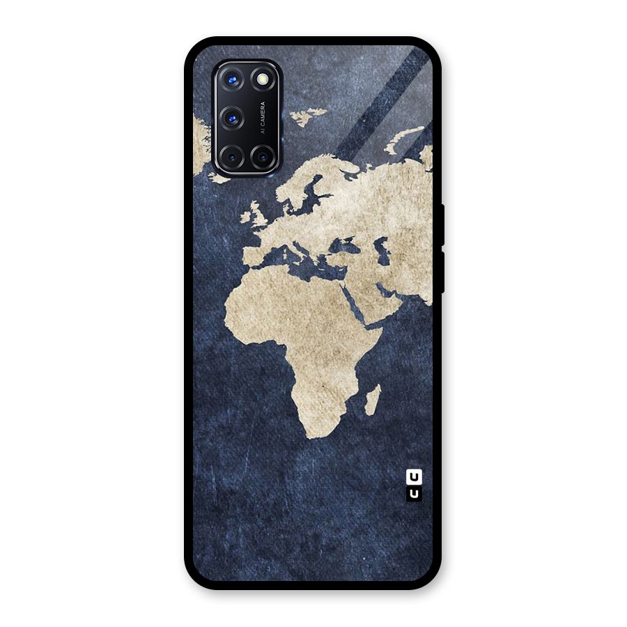 World Map Blue Gold Glass Back Case for Oppo A52