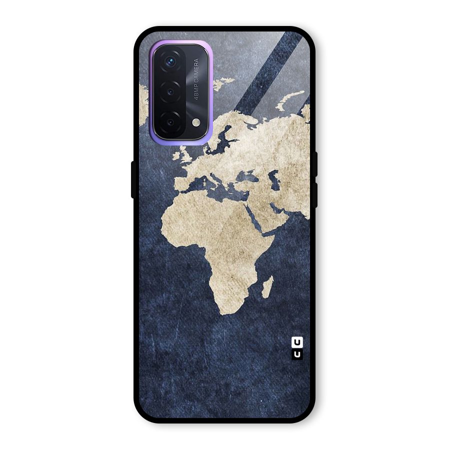 World Map Blue Gold Glass Back Case for Oppo A74 5G