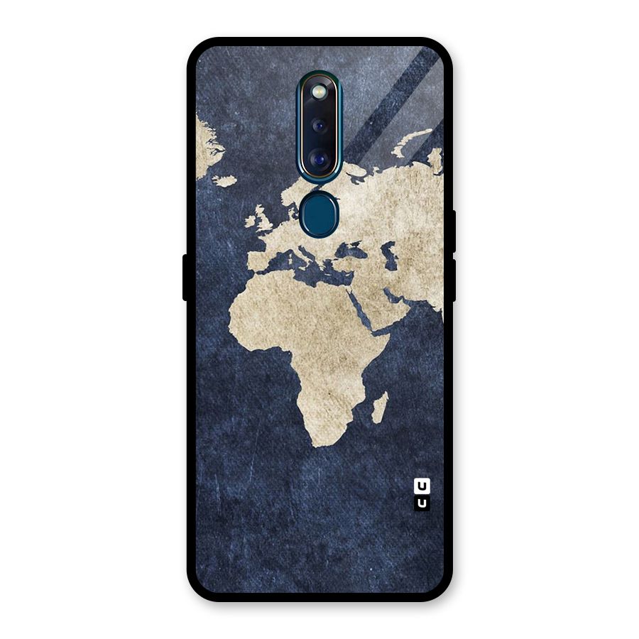 World Map Blue Gold Glass Back Case for Oppo F11 Pro