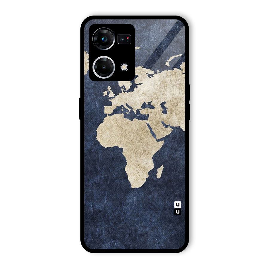 World Map Blue Gold Glass Back Case for Oppo F21 Pro 4G