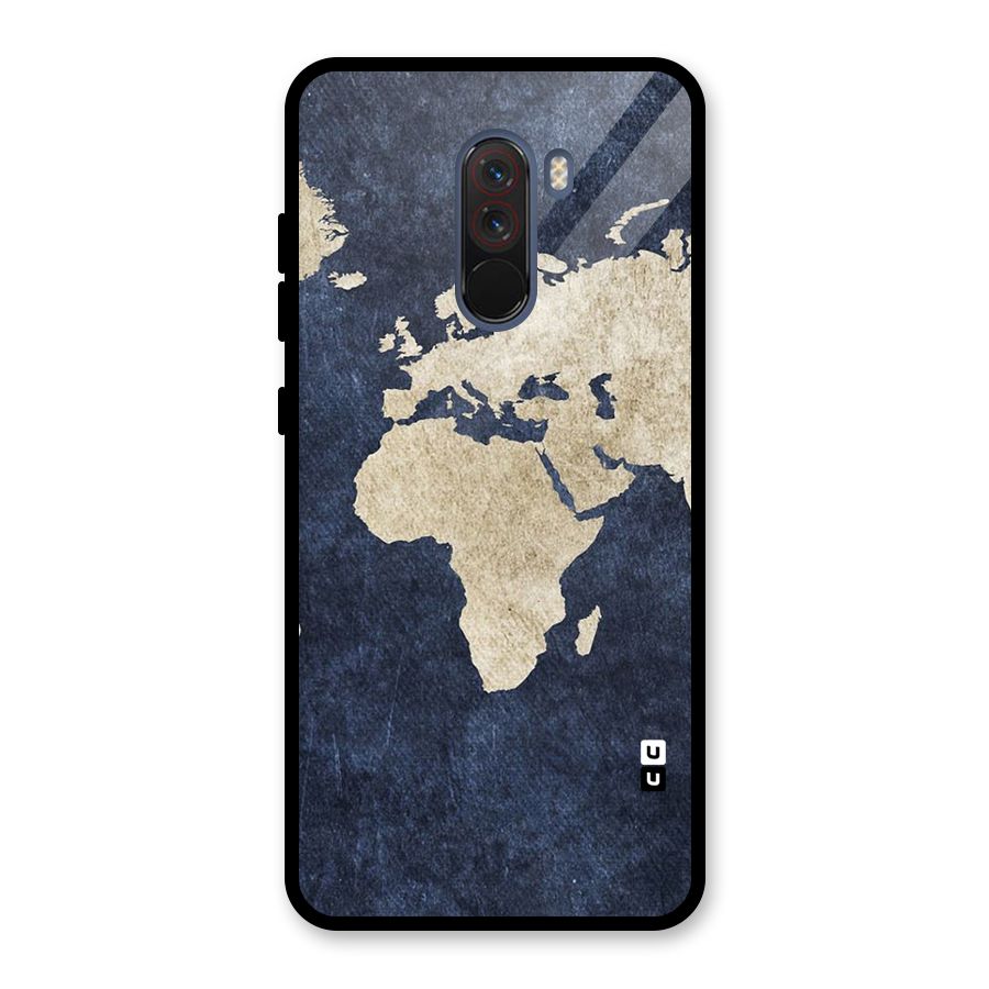 World Map Blue Gold Glass Back Case for Poco F1