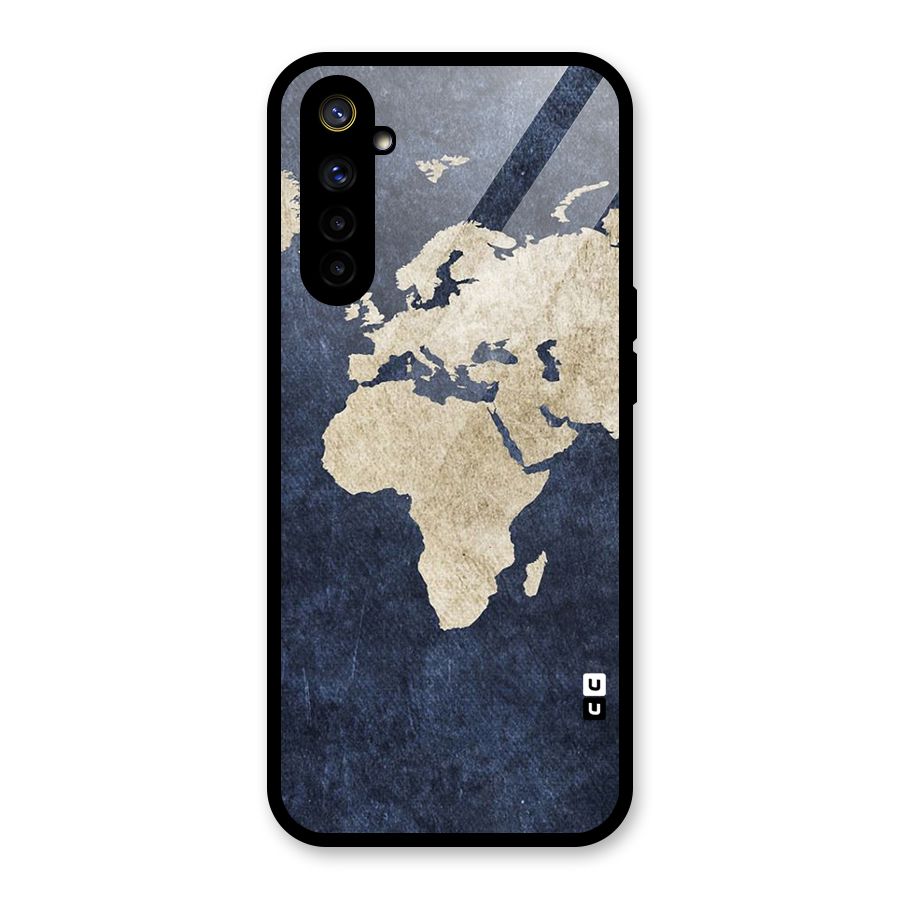 World Map Blue Gold Glass Back Case for Realme 6i