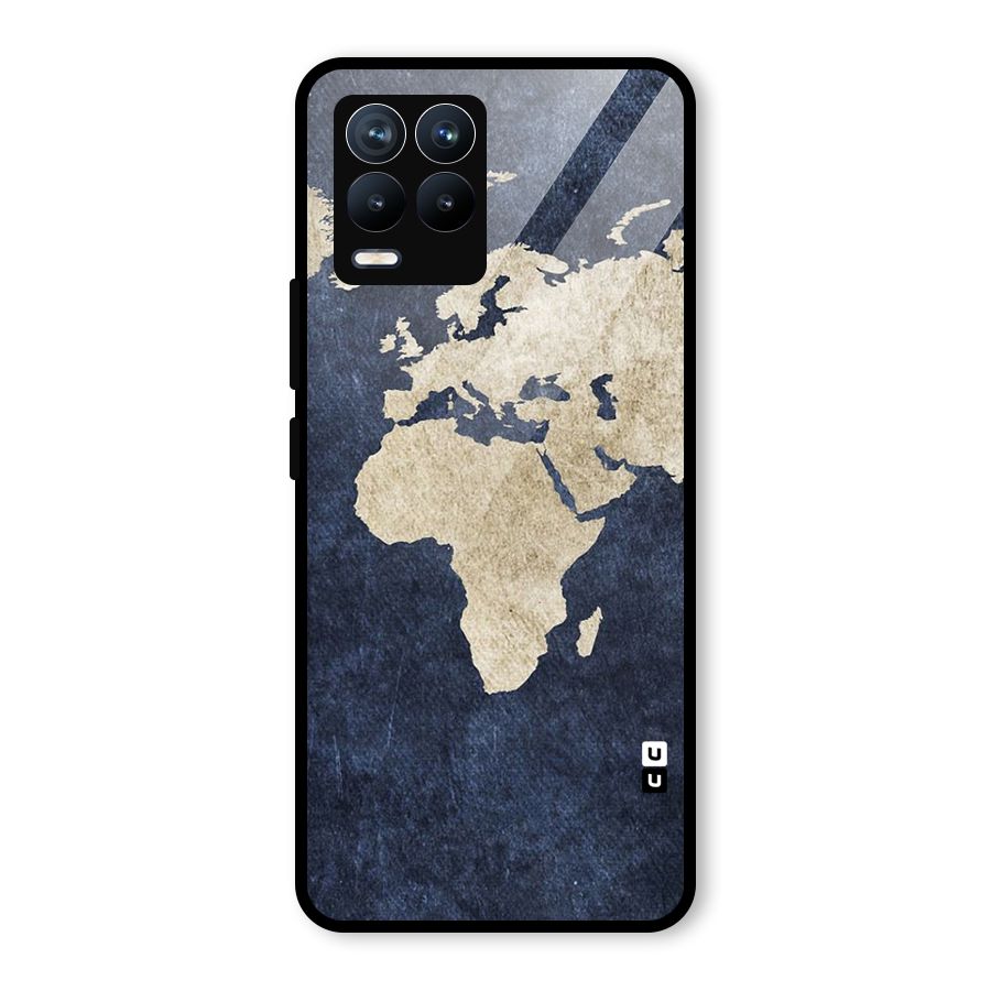 World Map Blue Gold Glass Back Case for Realme 8 Pro