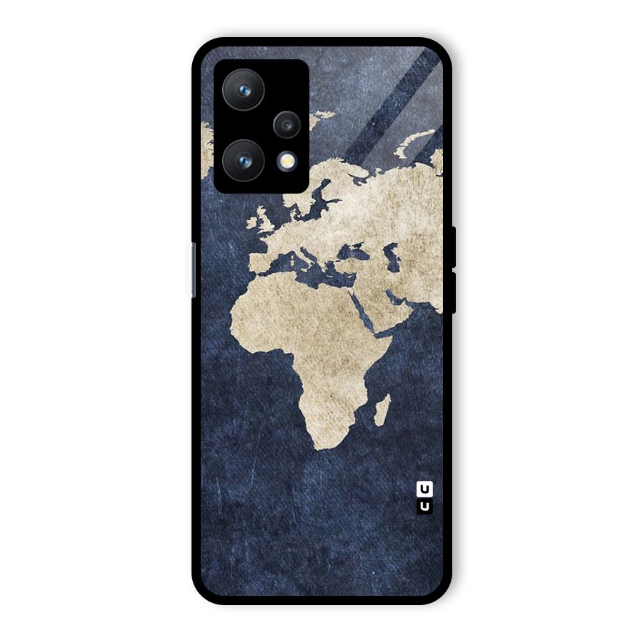 World Map Blue Gold Glass Back Case for Realme 9 Pro 5G