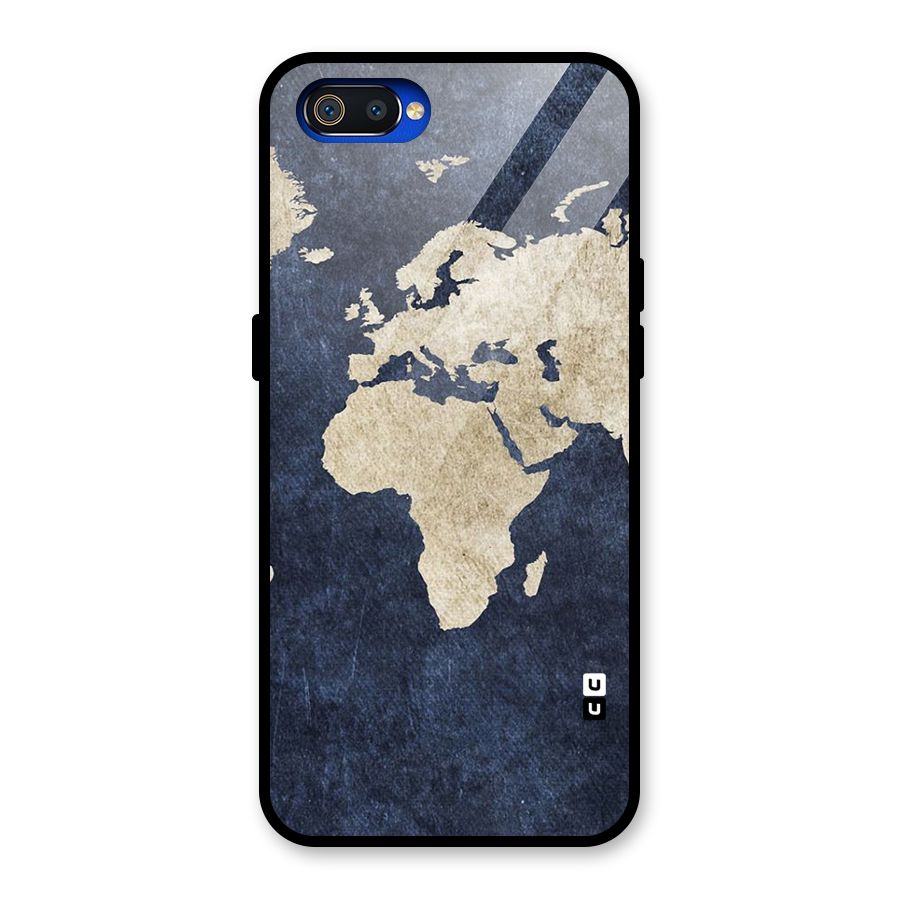 World Map Blue Gold Glass Back Case for Realme C2