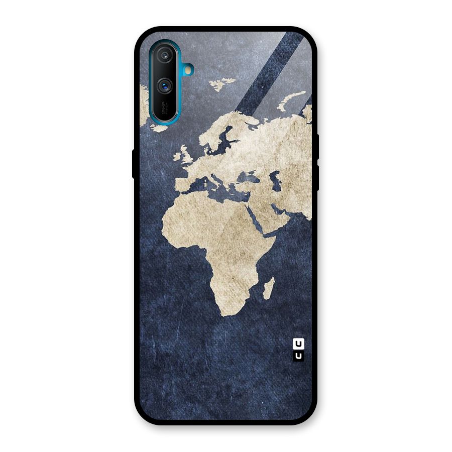 World Map Blue Gold Glass Back Case for Realme C3