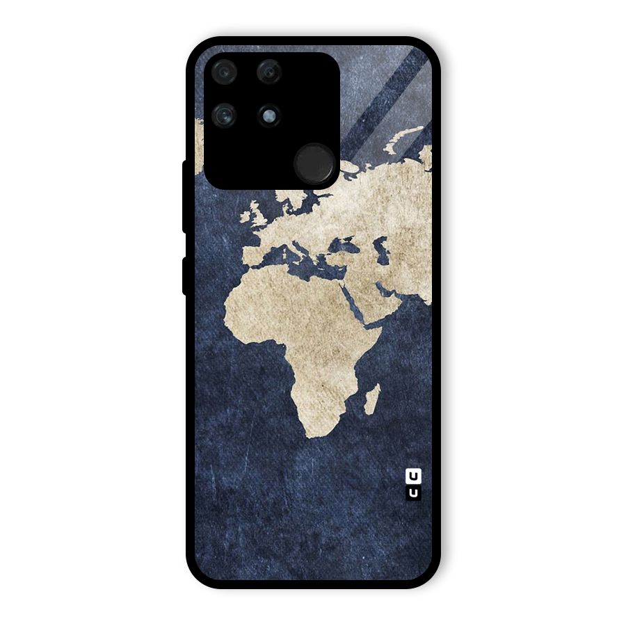 World Map Blue Gold Glass Back Case for Realme Narzo 50A