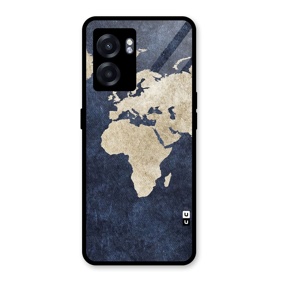 World Map Blue Gold Glass Back Case for Realme Narzo 50 5G