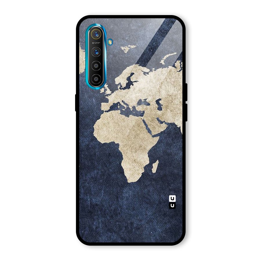 World Map Blue Gold Glass Back Case for Realme X2