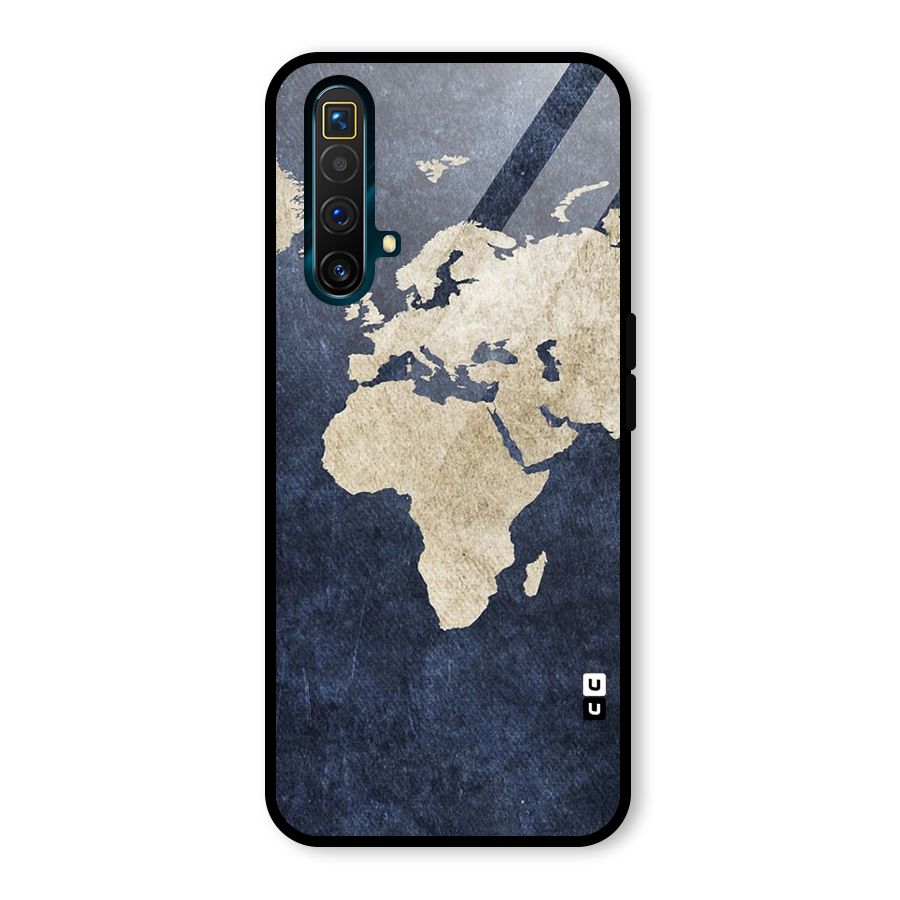 World Map Blue Gold Glass Back Case for Realme X3