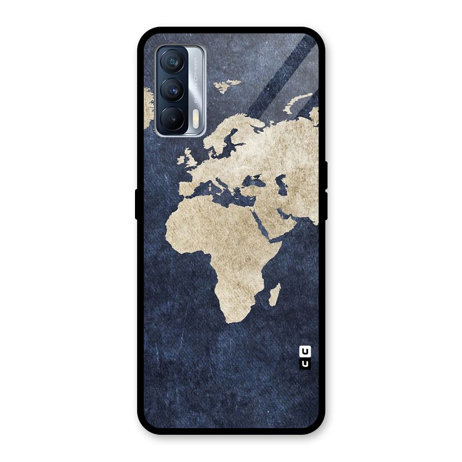 World Map Blue Gold Glass Back Case for Realme X7