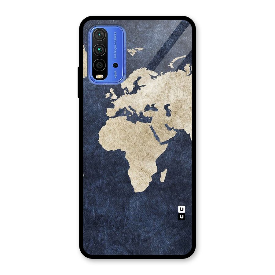 World Map Blue Gold Glass Back Case for Redmi 9 Power