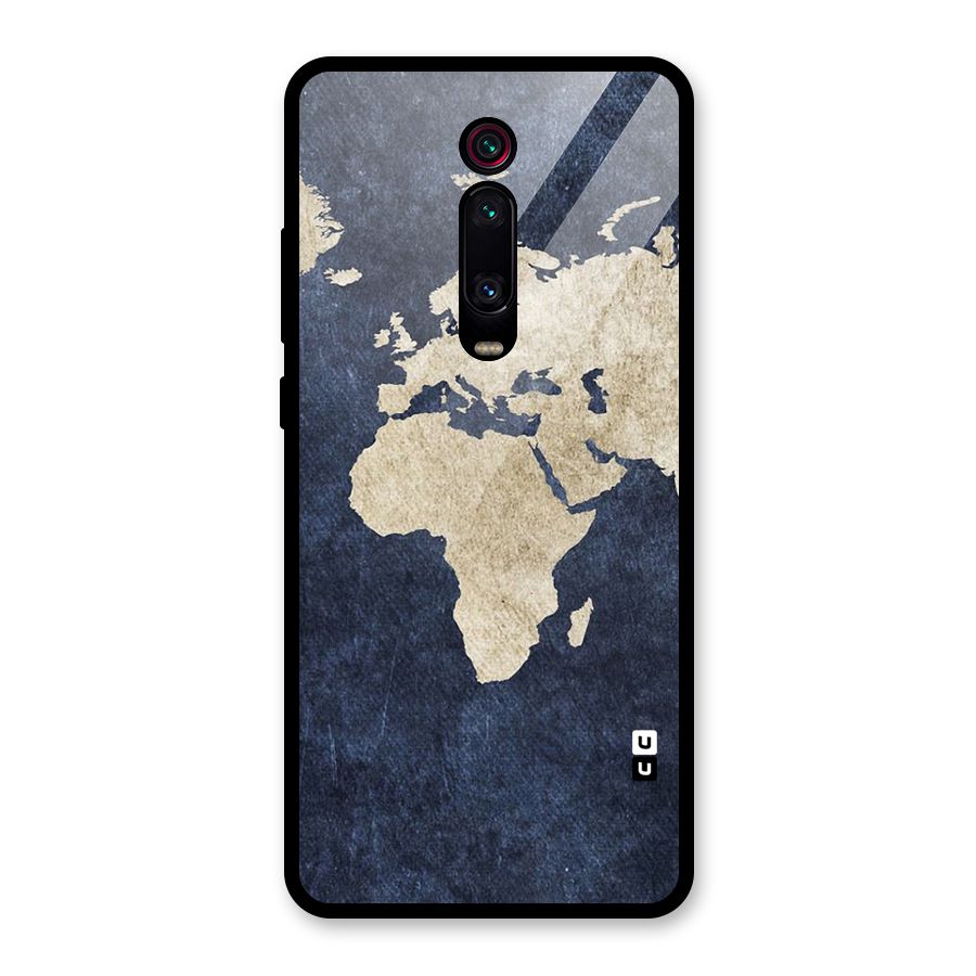 World Map Blue Gold Glass Back Case for Redmi K20
