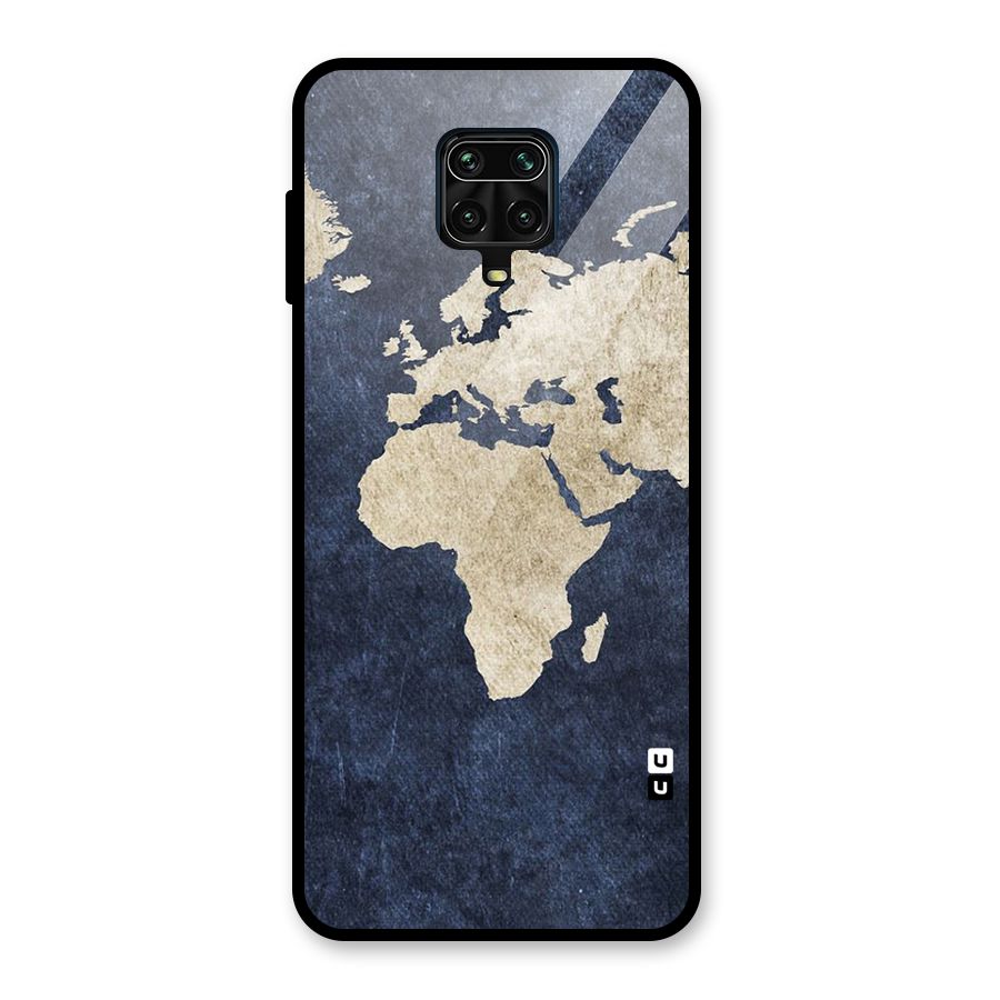 World Map Blue Gold Glass Back Case for Redmi Note 9 Pro Max