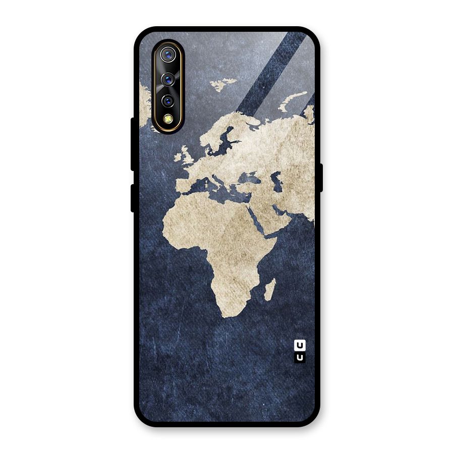 World Map Blue Gold Glass Back Case for Vivo S1