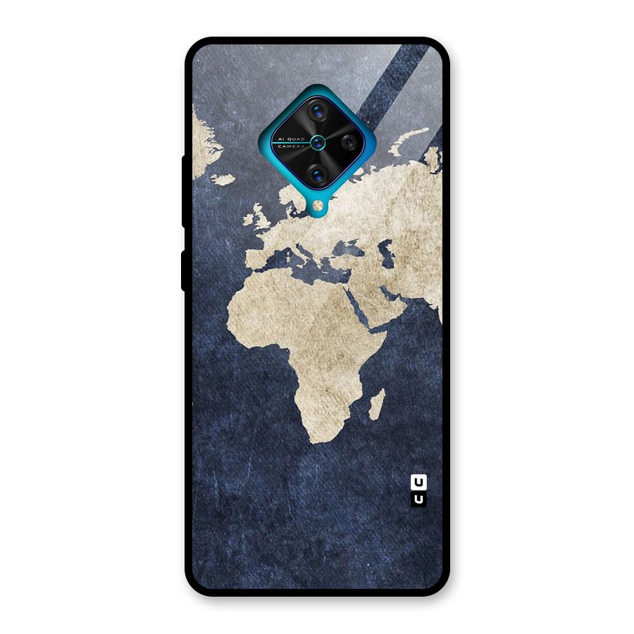 World Map Blue Gold Glass Back Case for Vivo S1 Pro