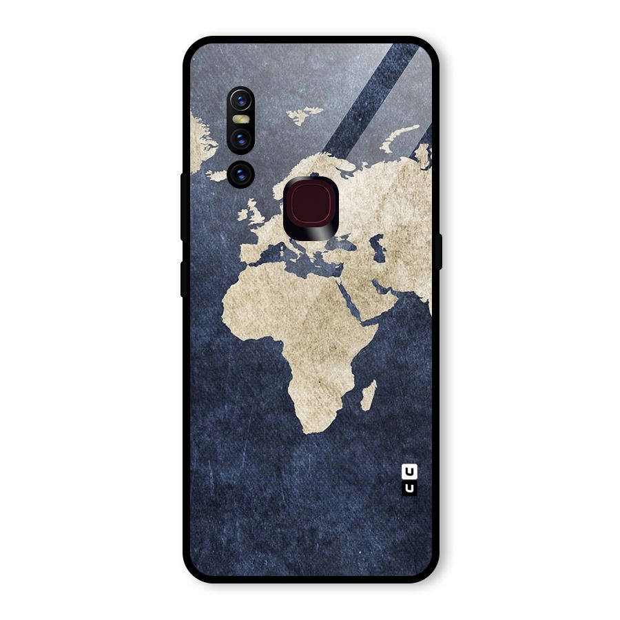 World Map Blue Gold Glass Back Case for Vivo V15