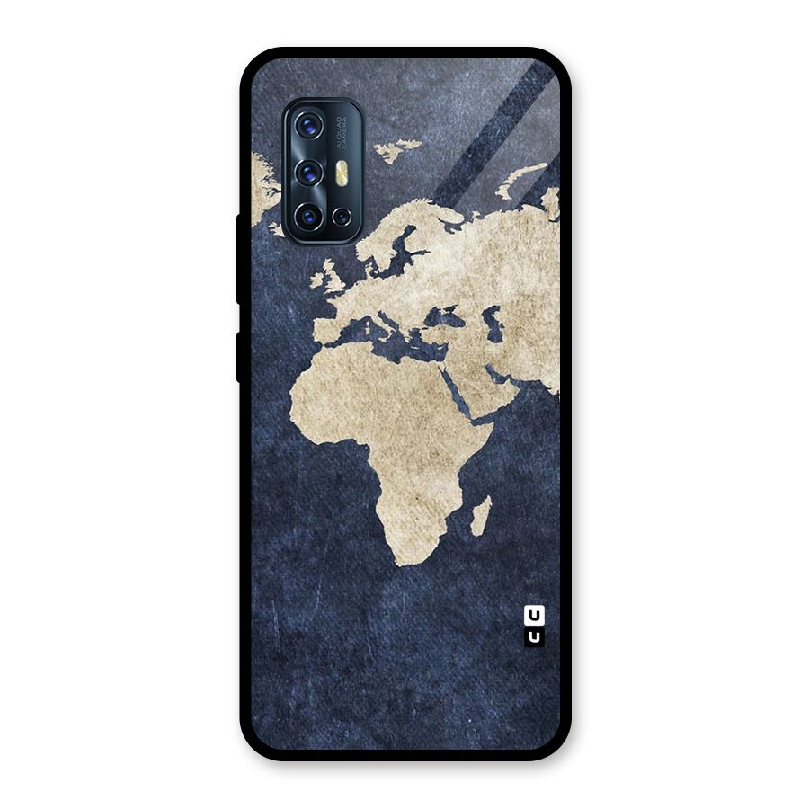 World Map Blue Gold Glass Back Case for Vivo V17