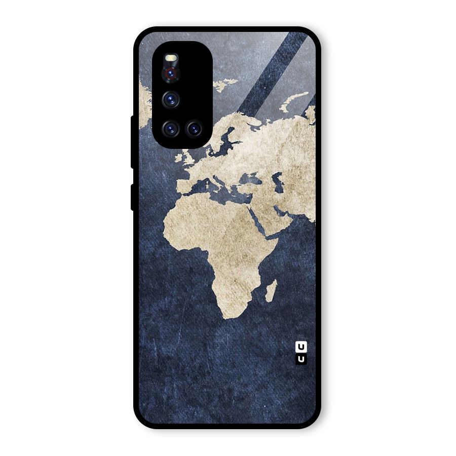 World Map Blue Gold Glass Back Case for Vivo V19