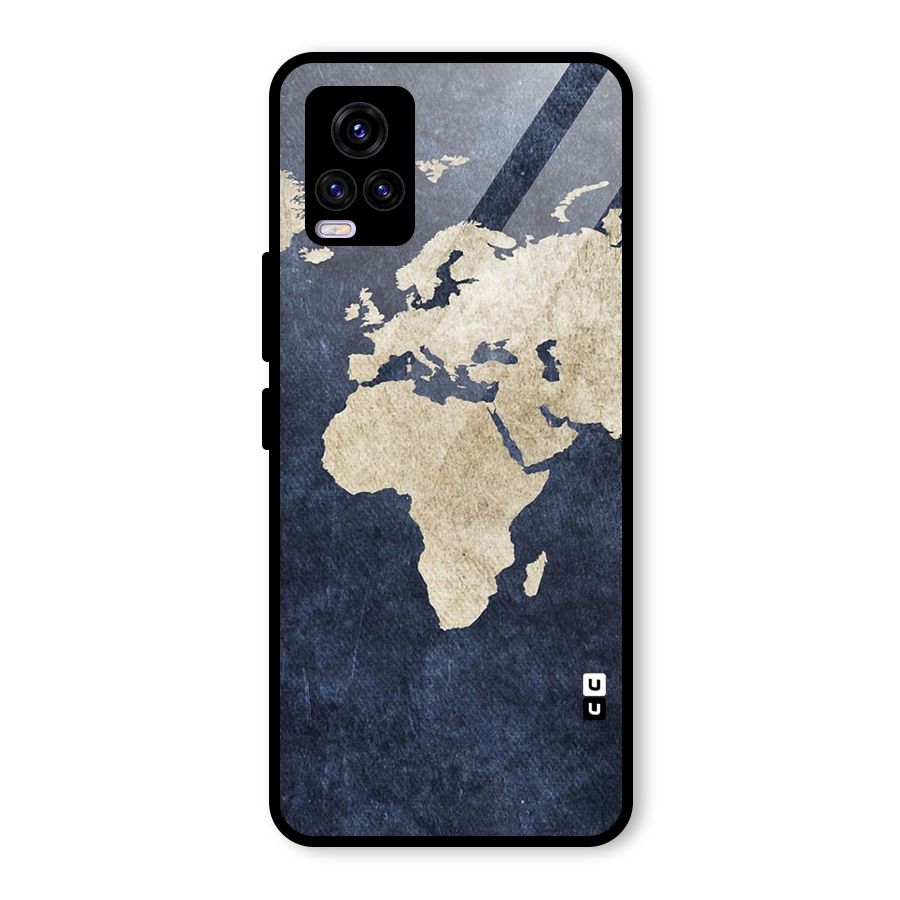 World Map Blue Gold Glass Back Case for Vivo V20