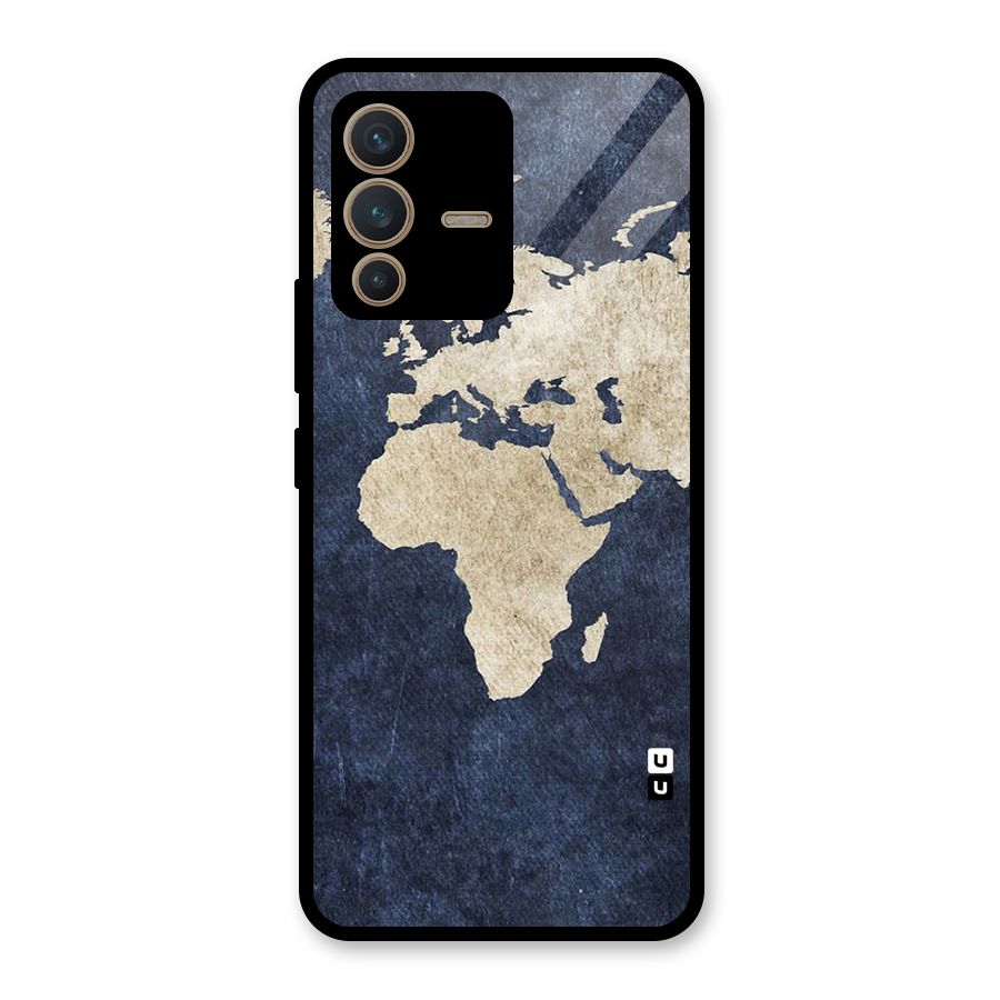 World Map Blue Gold Glass Back Case for Vivo V23 5G