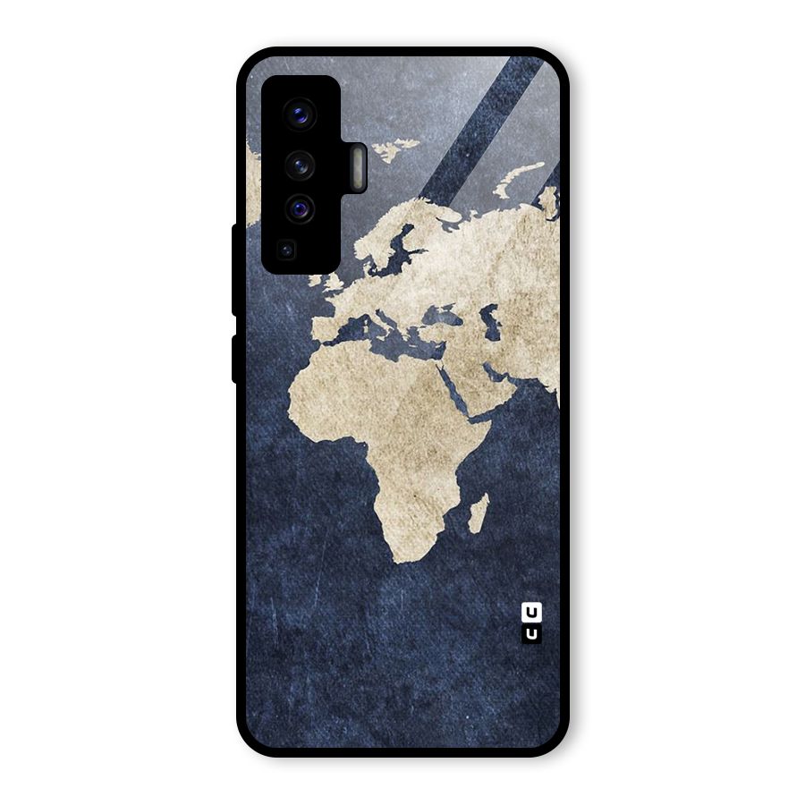 World Map Blue Gold Glass Back Case for Vivo X50