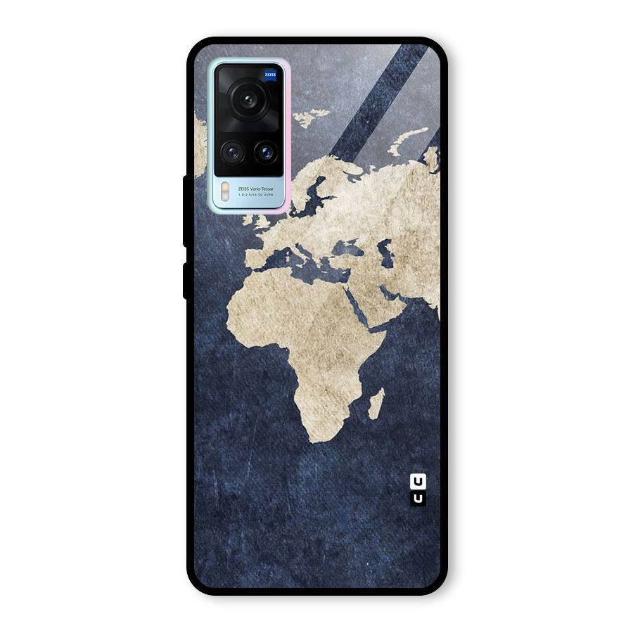 World Map Blue Gold Glass Back Case for Vivo X60