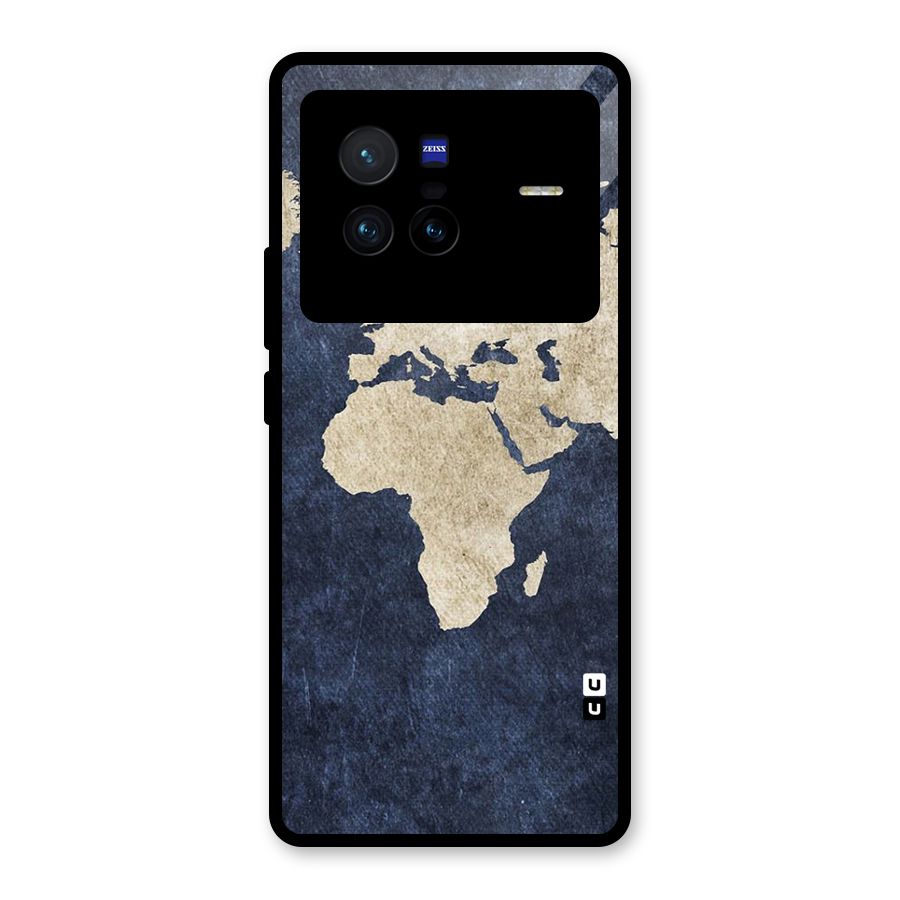 World Map Blue Gold Glass Back Case for Vivo X80