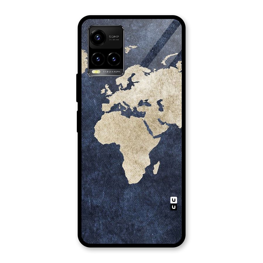 World Map Blue Gold Glass Back Case for Vivo Y21A