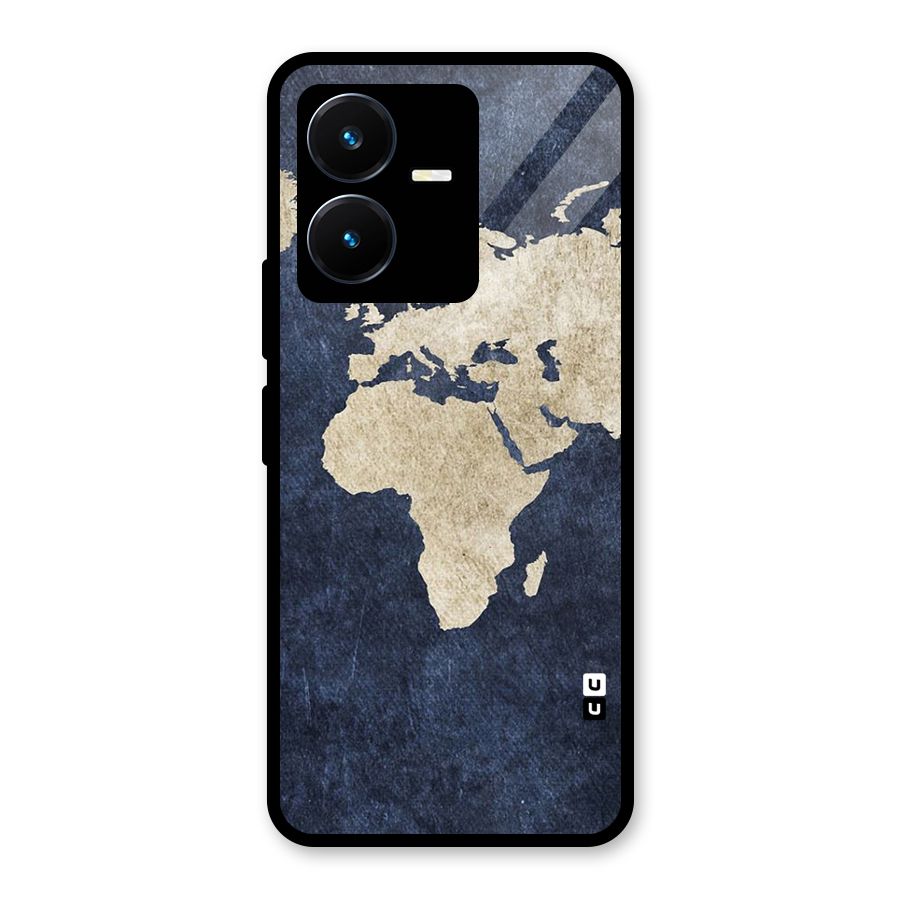 World Map Blue Gold Glass Back Case for Vivo Y22
