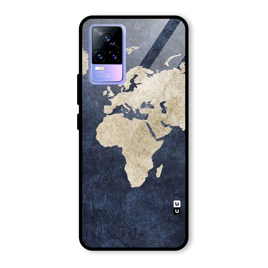 World Map Blue Gold Glass Back Case for Vivo Y73