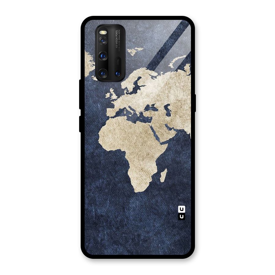 World Map Blue Gold Glass Back Case for Vivo iQOO 3