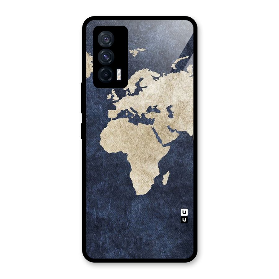 World Map Blue Gold Glass Back Case for Vivo iQOO 7 5G