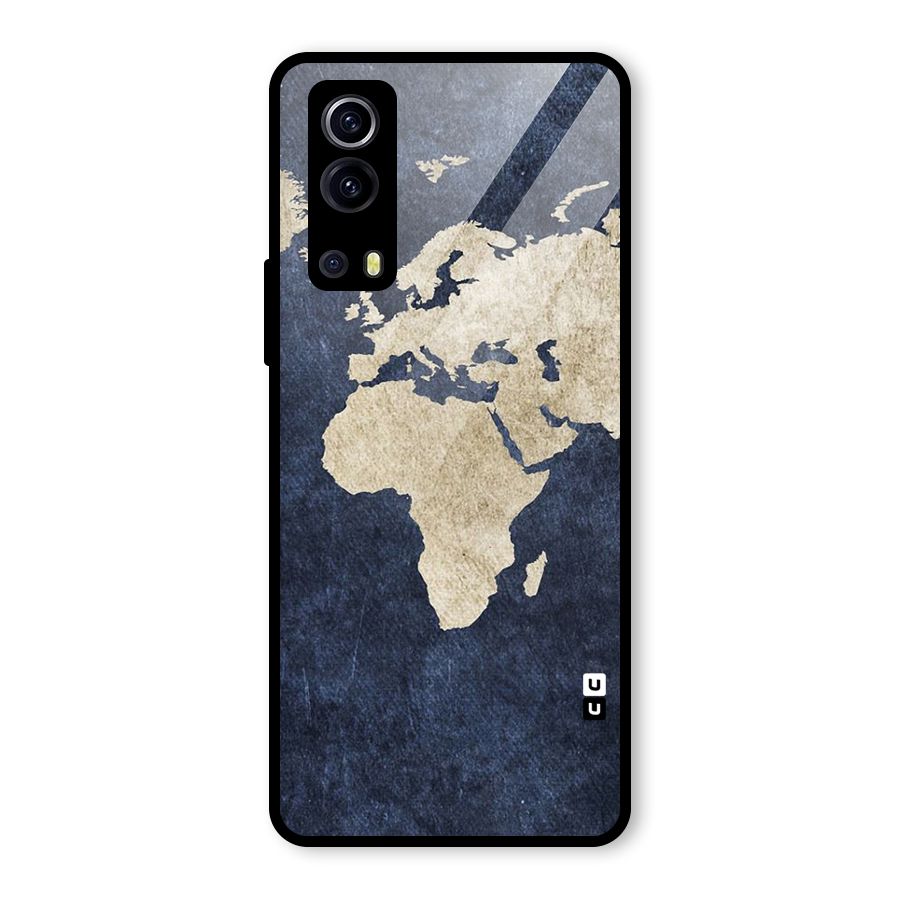 World Map Blue Gold Glass Back Case for Vivo iQOO Z3