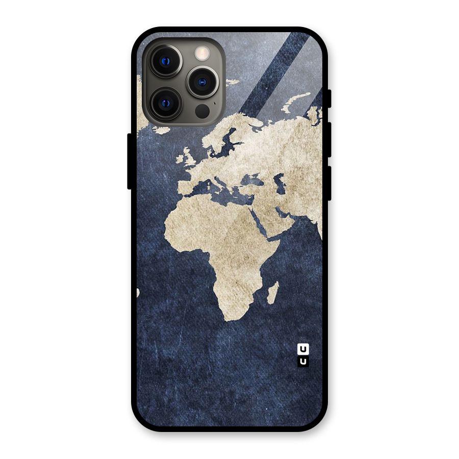 World Map Blue Gold Glass Back Case for iPhone 12 Pro Max