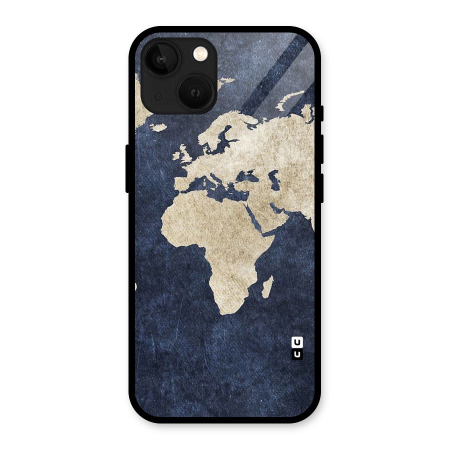 World Map Blue Gold Glass Back Case for iPhone 13
