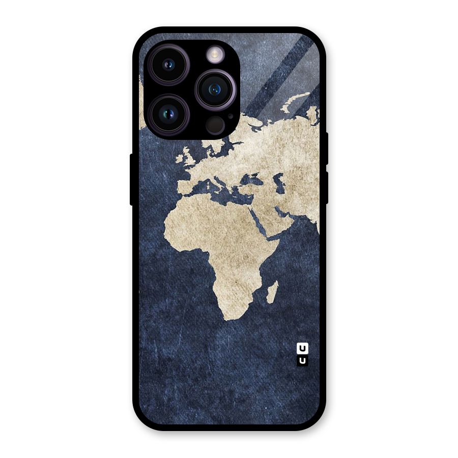 World Map Blue Gold Glass Back Case for iPhone 14 Pro Max