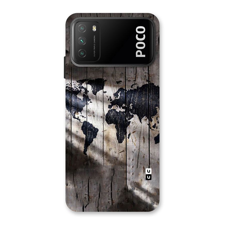 World Map Wood Design Back Case for Poco M3