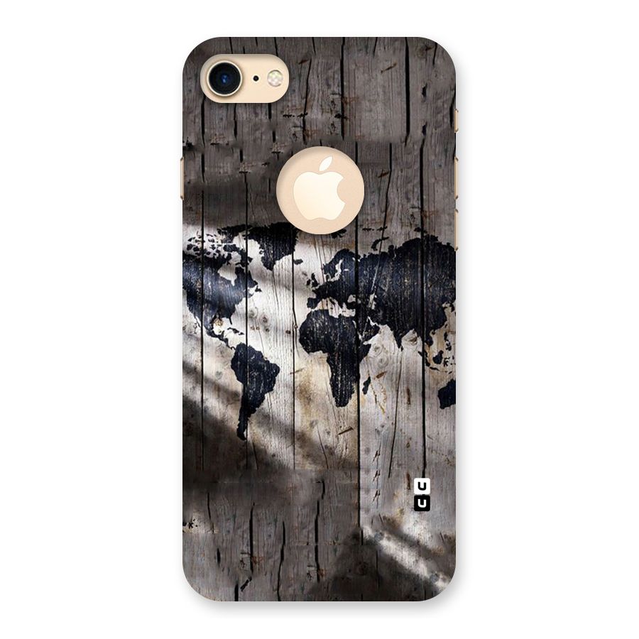 World Map Wood Design Back Case for iPhone 8 Logo Cut