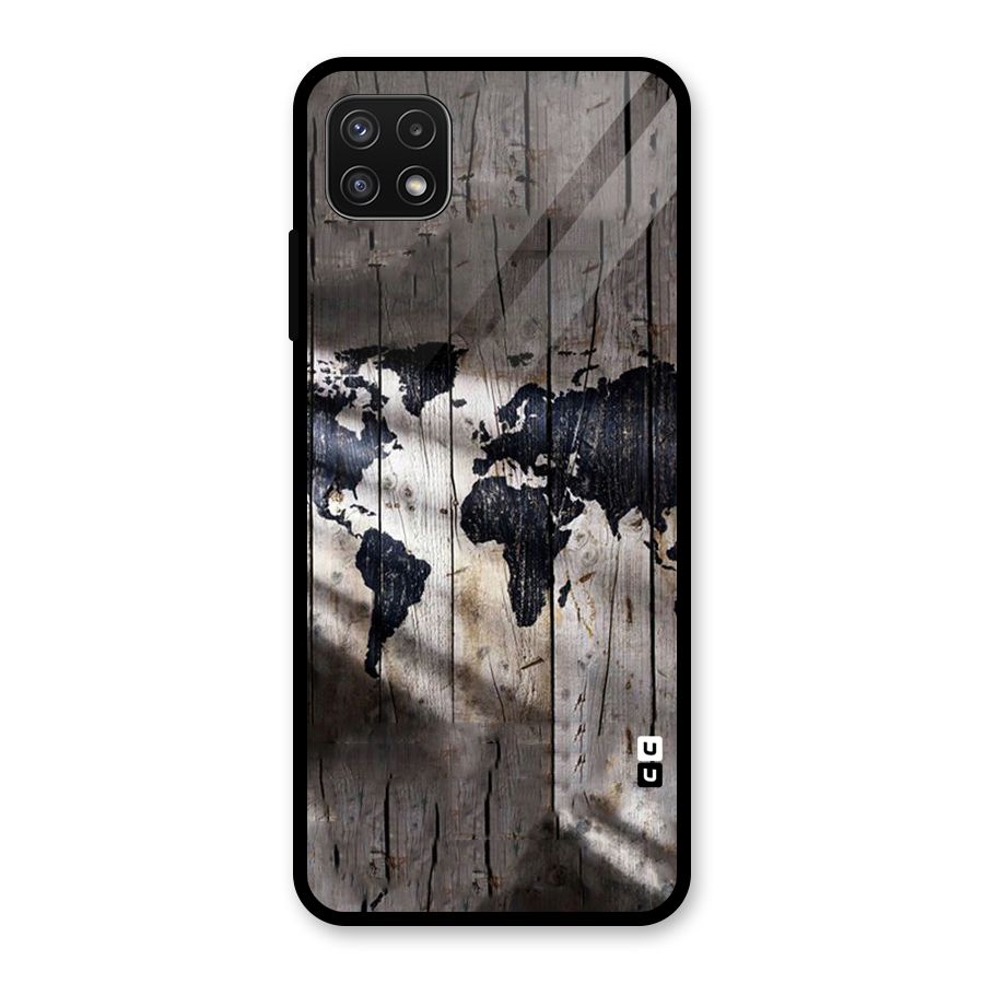 World Map Wood Design Glass Back Case for Galaxy A22 5G